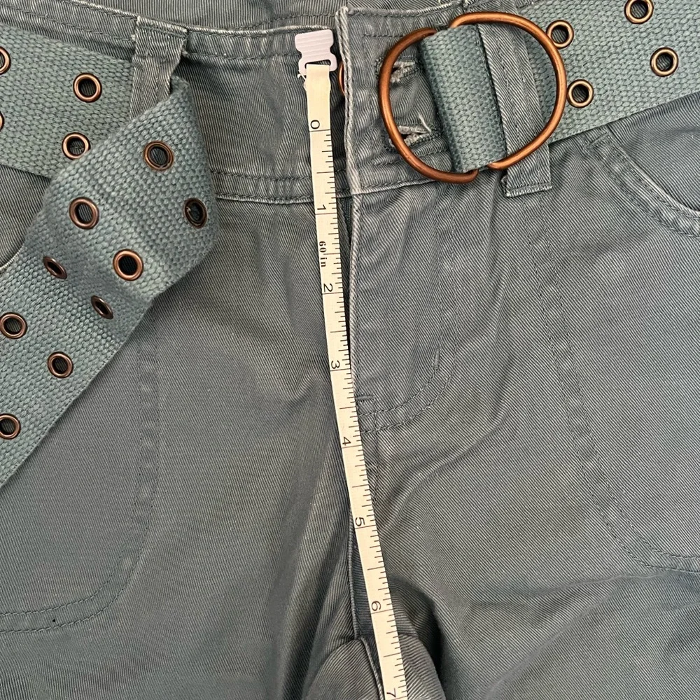 Max Studio Low Rise Blue Flared Cargo Pants with Belt - Picture 3 of 4